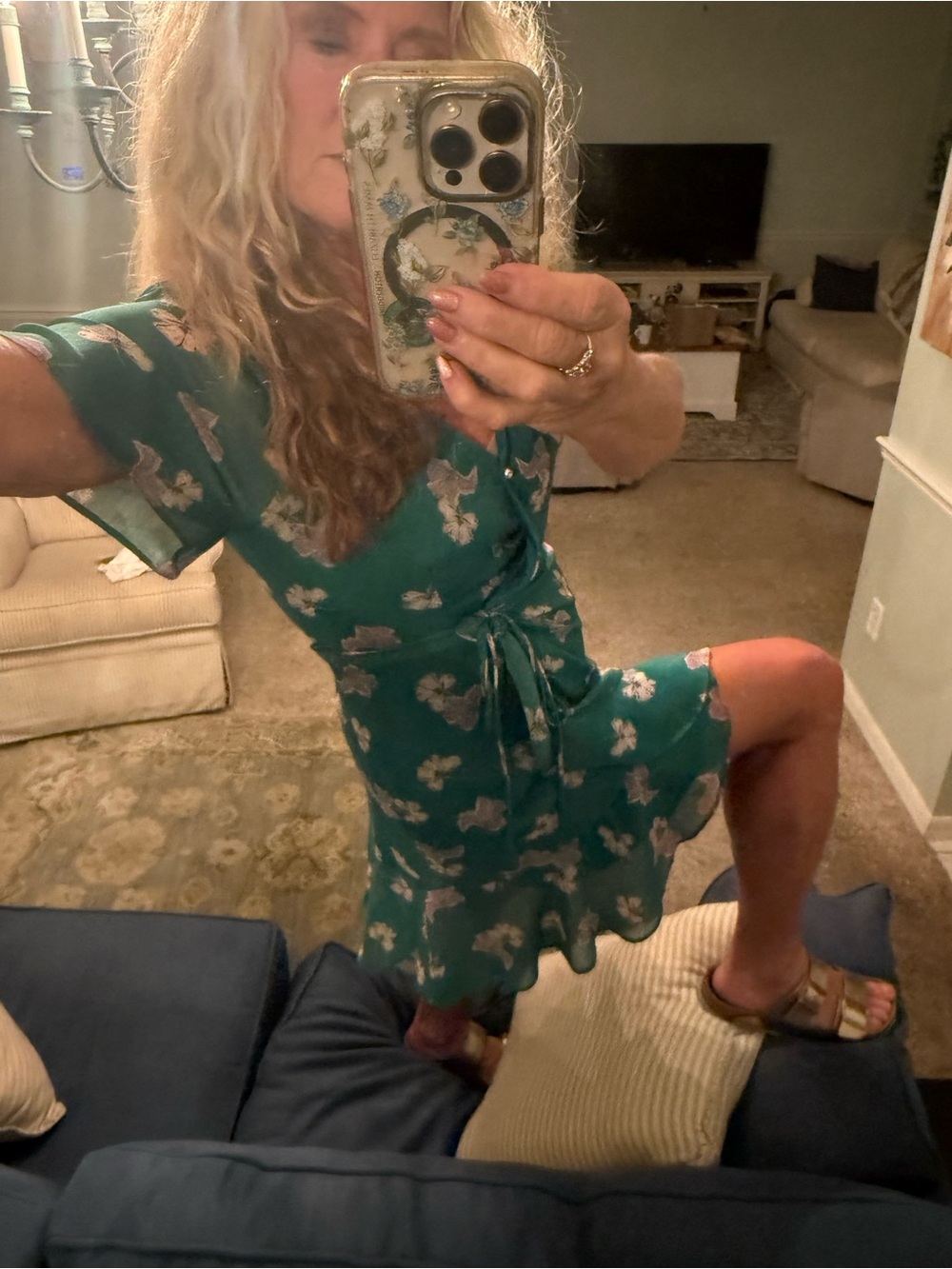 Green Floral Wrap Dress - Picture 7 of 9